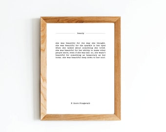 F. Scott Fitzgerald Beauty Quote - Print - Poster - Typography - Quote - Instant Printable Download, 2 sizes