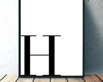 H - Custom Letter Wall Decor, Monogram Print, Minimalist Wall Art Print, Initial sign, Initial Letter Decor, Monogram Printable Art