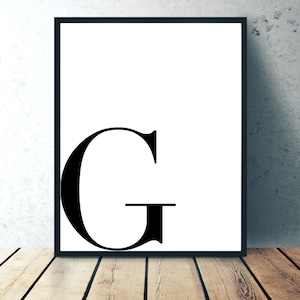 G - Decoración de pared de letras personalizadas, impresión de monograma, impresión minimalista de arte de pared, signo inicial, decoración de letras iniciales, arte imprimible con monograma