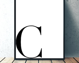 C - Custom Letter Wall Decor, Monogram Print, Minimalist Wall Art Print, Initial sign, Initial Letter Decor, Monogram Printable Art
