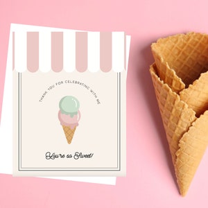 Ice Cream Birthday Thank You Card, Party Favor Card, INSTANT DOWNLOAD