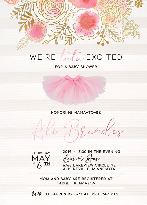 we're tutu excited it's a girl baby shower invite, too excited, twin  shower, twin baby, - printed, printable, digital