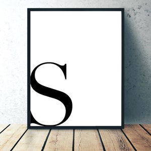 S - Custom Letter Wall Decor, Monogram Print, Minimalist Wall Art Print, Initial sign, Initial Letter Decor, Monogram Printable Art