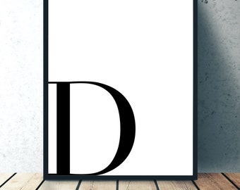 D - Custom Letter Wall Decor, Monogram Print, Minimalist Wall Art Print, Initial sign, Initial Letter Decor, Monogram Printable Art