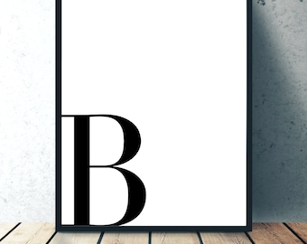 B - Custom Letter Wall Decor, Monogram Print, Minimalist Wall Art Print, Initial sign, Initial Letter Decor, Monogram Printable Art