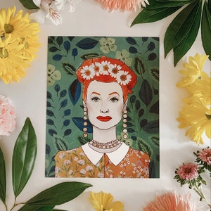 PRINT: Lucille Ball pressed flowers gold leaf floral painting image 1