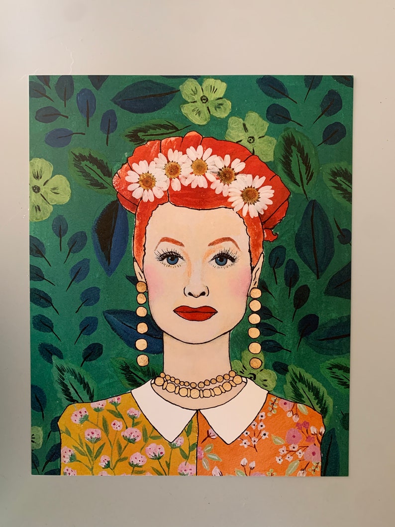 PRINT: Lucille Ball pressed flowers gold leaf floral painting image 2