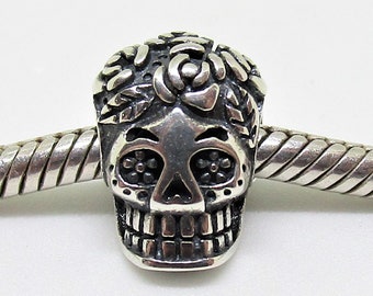 Sterling Silver Sugar Skull Charm for European Bracelets