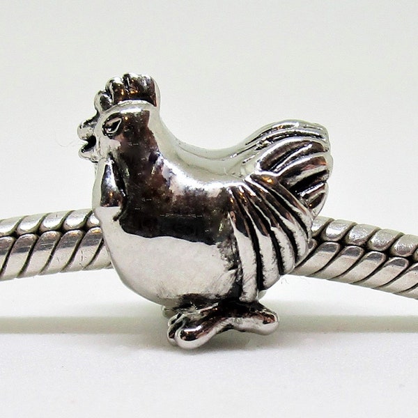 Silver Chicken Charm for European Bracelets