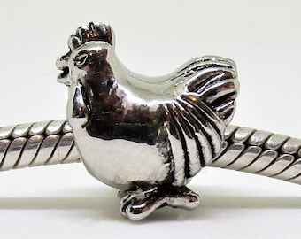 Silver Chicken Charm for European Bracelets