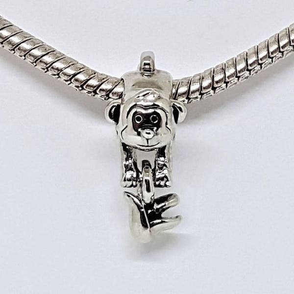 Silver Monkey with Bananas Charm for European Bracelets