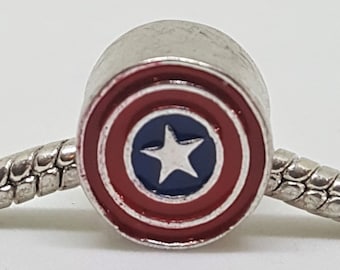 Silver Captain America Charm for European Bracelets