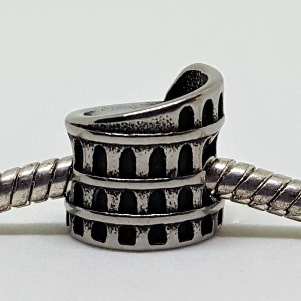 Silver Roman Colosseum Charm for European Bracelets