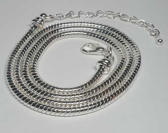 Silver 45cm (18 inch) or 50cm (20 inch) European Necklace with Extender Chain