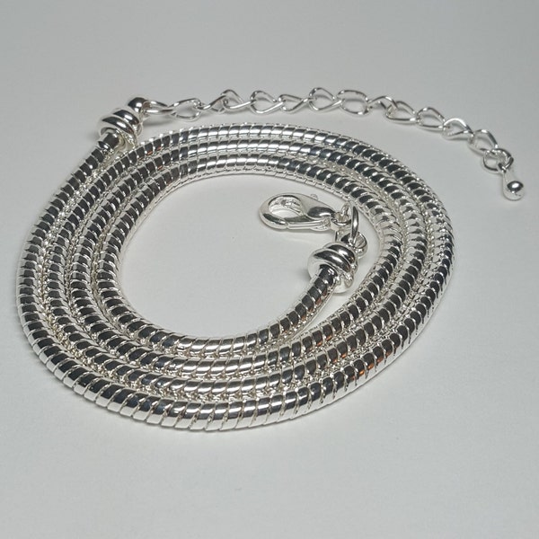 Silver 45cm (18 inch) or 50cm (20 inch) European Necklace with Extender Chain