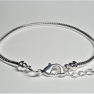 Silver European Bracelet with Extender Chain - 15cm -23cm (6-9inches) Many Sizes Available