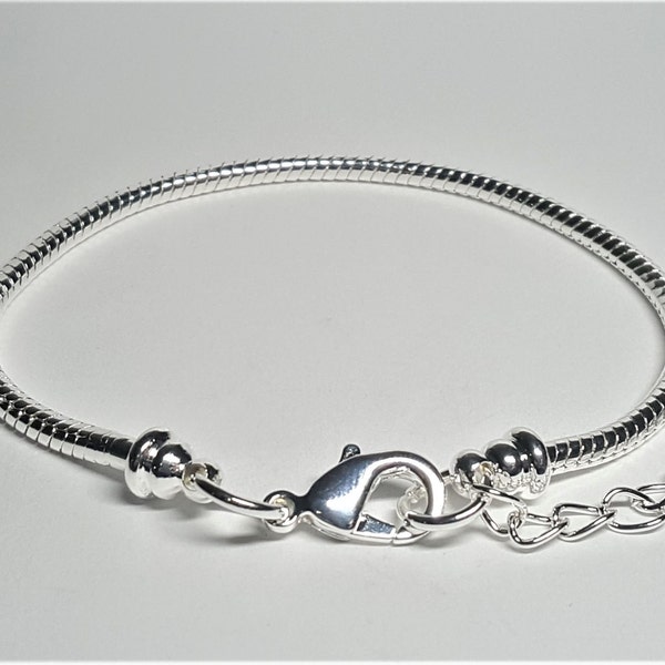 Silver European Bracelet with Extender Chain - 15cm -23cm (6-9inches) Many Sizes Available