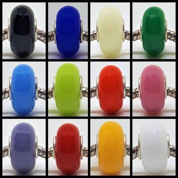 Solids Collection- Black, Blue, Cream, Green, Light Blue, Lime Green, Orange, Pink, Purple, Red, Yellow or White Bead for European Bracelets