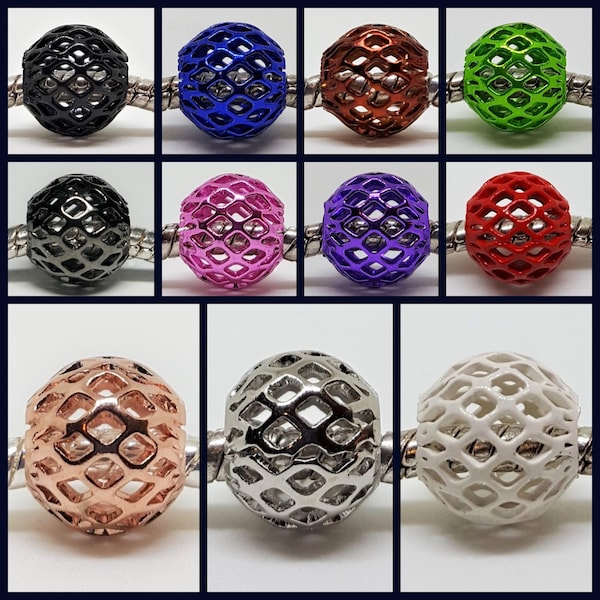 Diamond Cut-Out Spacer Bead - Black, Blue, Copper, Green, Gunmetal, Pink, Purple, Red, Rose Gold, Silver or White for European Bracelets