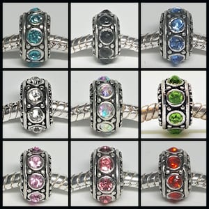One Rhinestone Spacer Bead (Aqua, Zwart, Blauw, Helder, Helder Iriserend, Groen, Lichtroze, Roze of Rood) voor Europese Armbanden