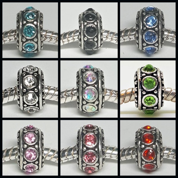 One Rhinestone Spacer Bead (Aqua, Black, Blue, Clear, Clear Iridescent, Green, Light Pink, Pink or Red) for European Bracelets