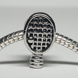 Silver Tennis Racquet Charm for European Bracelets
