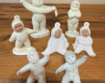 SNOW BABIES Set…hand Painted…set of 5…ceramic…winter Decor…small