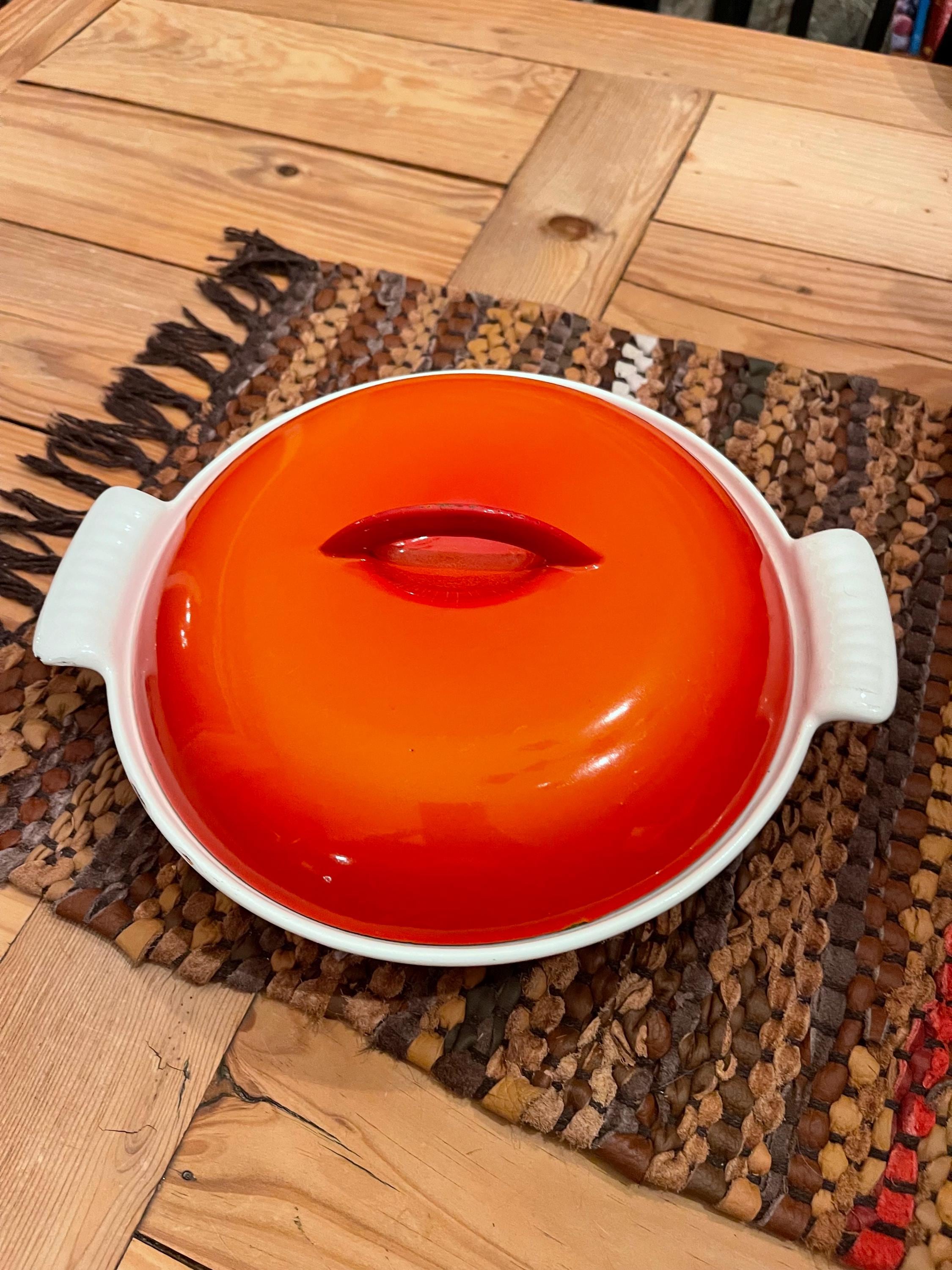 Vintage Descoware FE 22 Flame Orange Enameled Cast Iron Divided