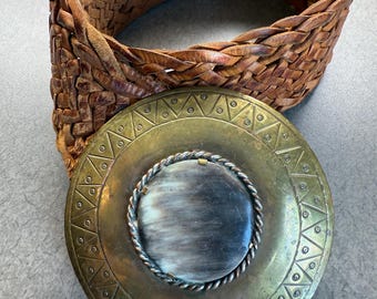 Vintage braided belt genuine leather belt with stone made in Morocco