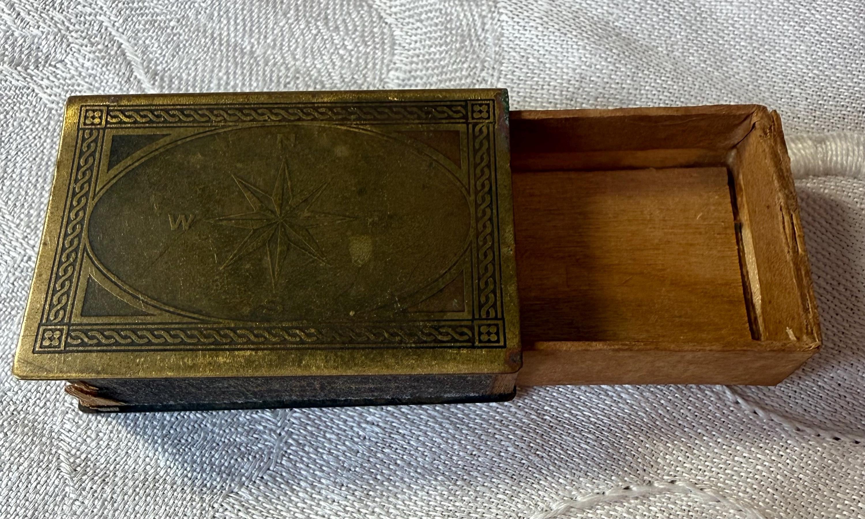 RARE! WWI matchbox holder brass with wood insert