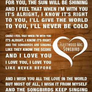 Fleetwood Mac Songbird Music Song Lyrics. Textured Hessian Heart Linen