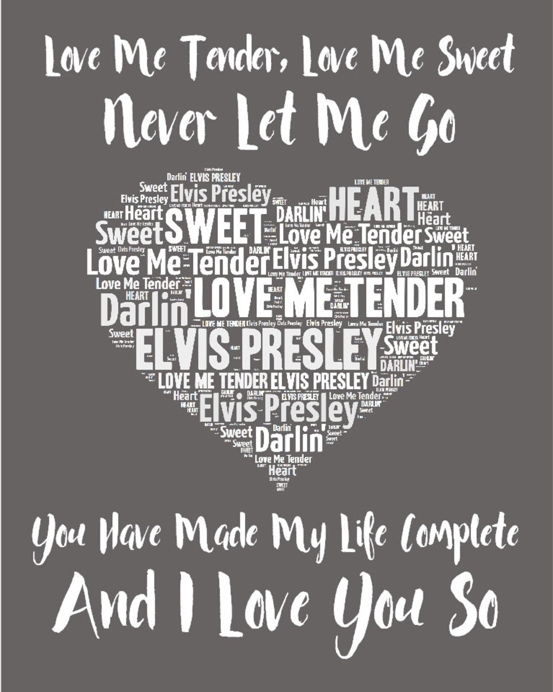 ELVIS PRESLEY Love Me Tender Music Song Lyrics Heart Art Etsy