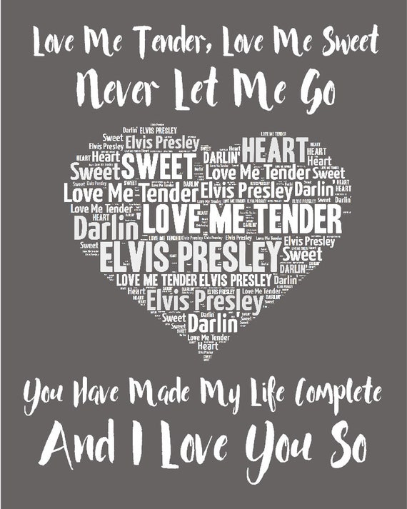 Elvis Presley Love Me Tender Music Song Lyrics Heart Art Etsy Uk