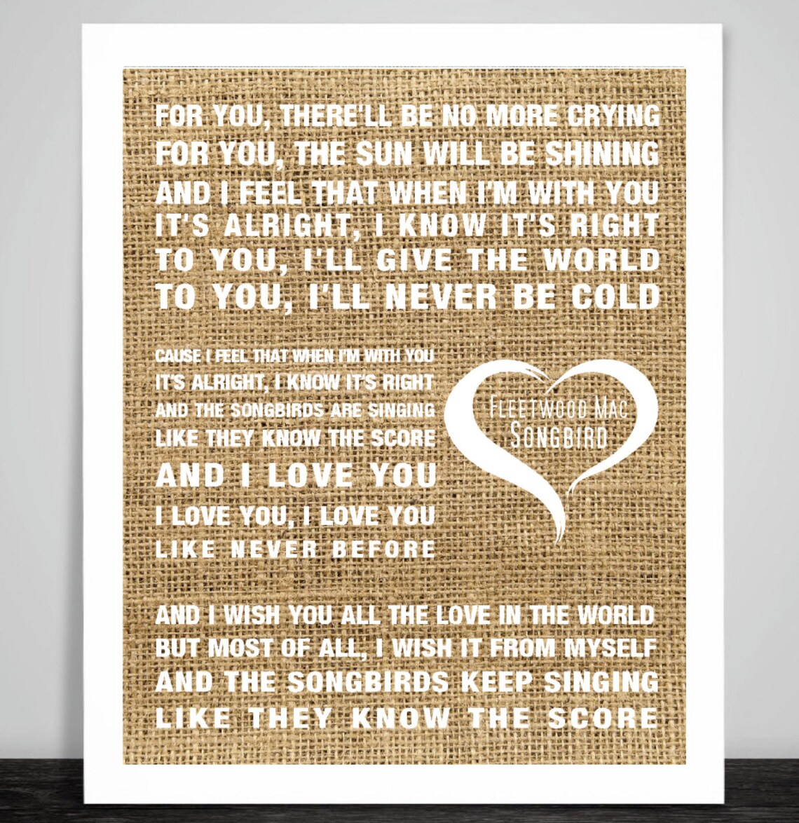 Fleetwood Mac Songbird Music Song Lyrics. Textured Hessian Etsy UK