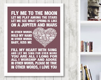 FRANK SINATRA Fly Me To The Moon Music Love Song Lyrics Wall Art Print/Poster Home Decor Framed Picture Gift Free UK Postage