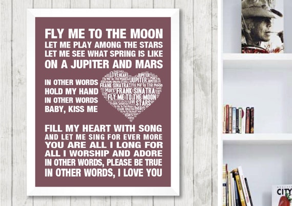 Frank Sinatra Fly Me To The Moon Music Love Song Lyrics Wall Etsy