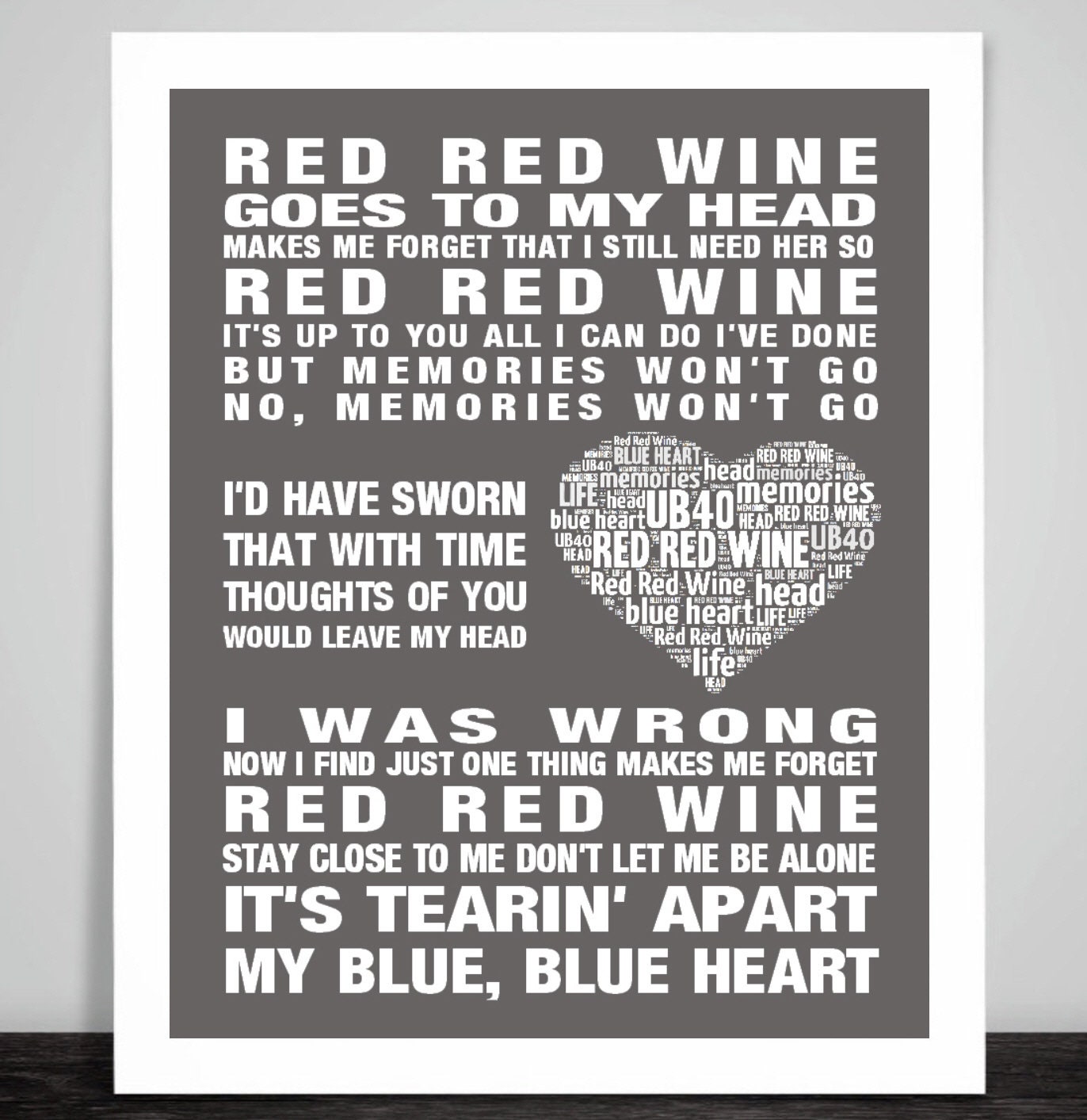 UB40 Red Red Wine Music Love Song Lyrics Wall Art Print Home Etsy UK