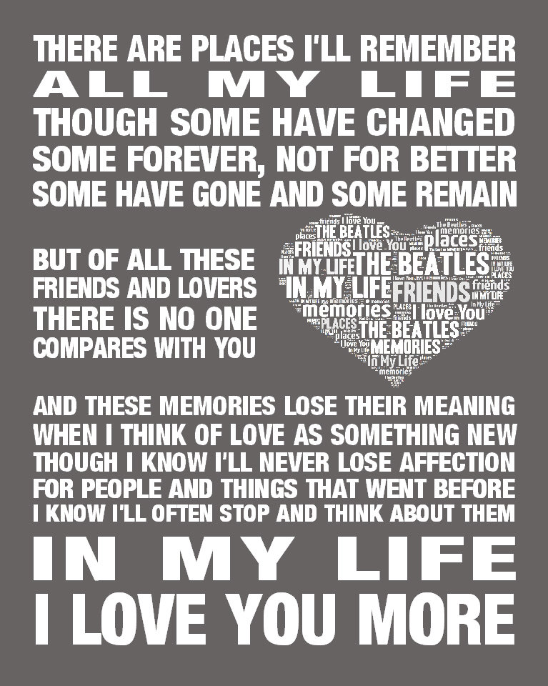 THE BEATLES In My Life Music Love Song Lyrics Wall Art Etsy