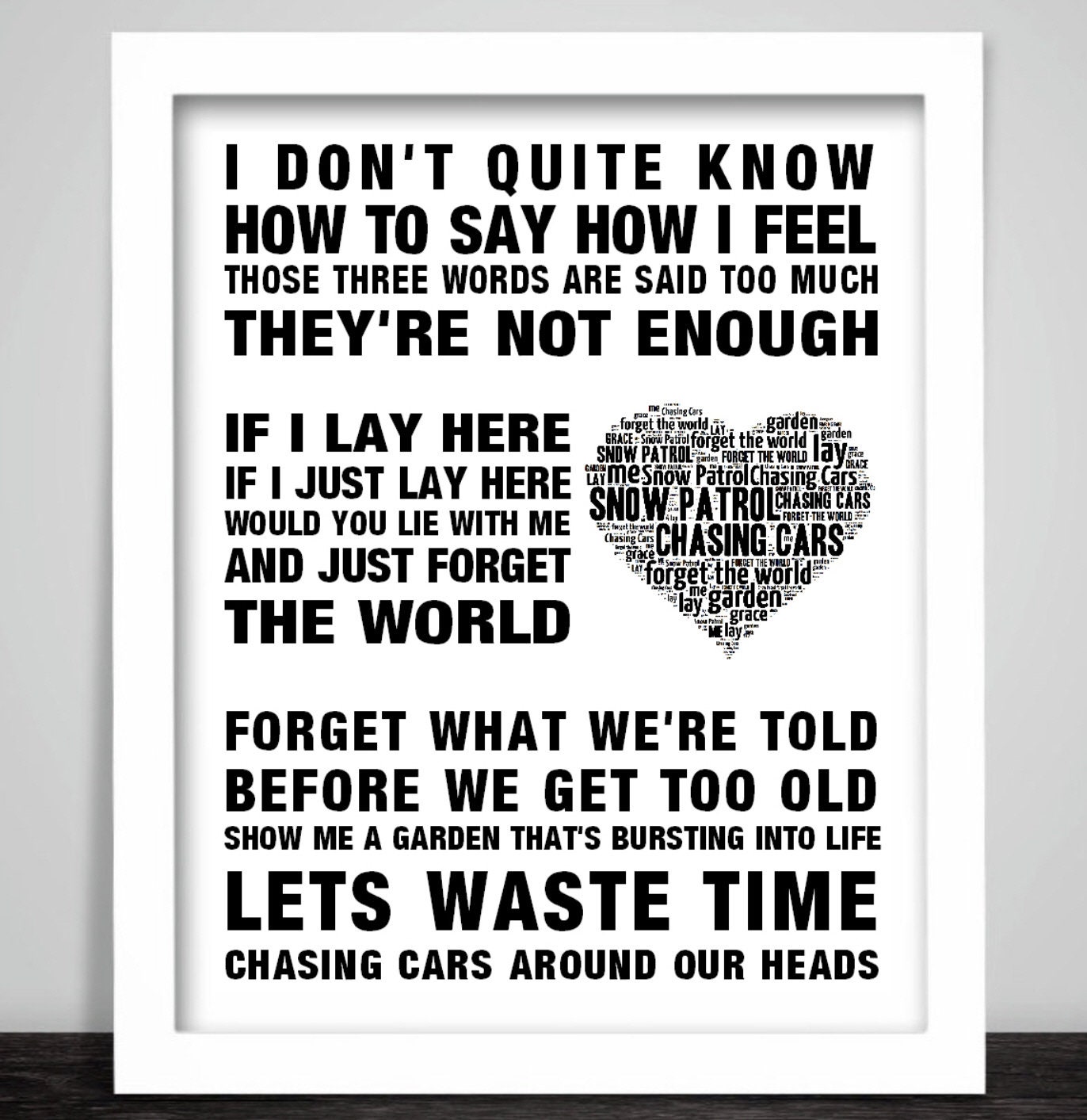 SNOW PATROL Chasing Cars Music Love Song Lyrics Wall Art Print/Poster Home  Decor Framed Picture Gift Free UK Postage - .de