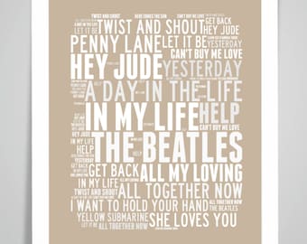 The Beatles Song Titles Art Print, Music Poster, Home Decor
