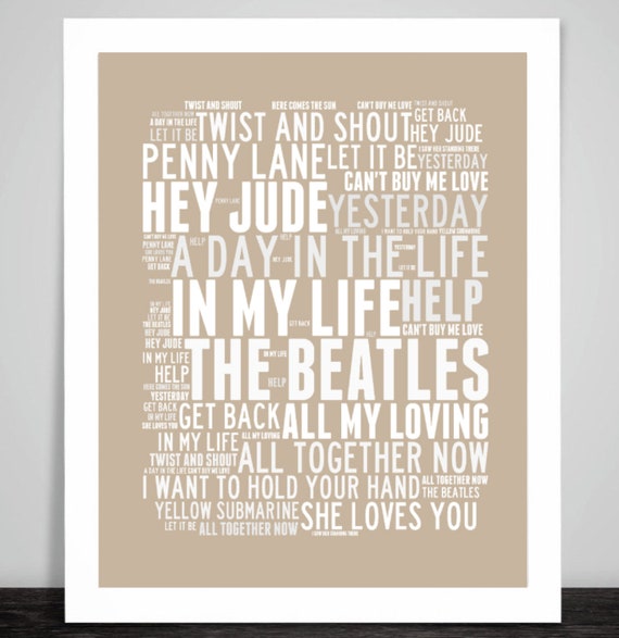 The Beatles Song Titles Art Print, Music Poster, Home Decor - Etsy