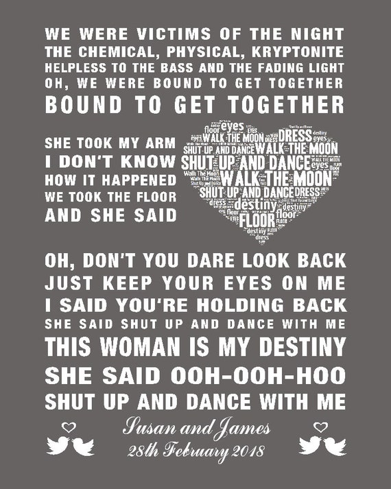 Personalised Walk The Moon Shut Up And Dance Music Song Lyrics Etsy