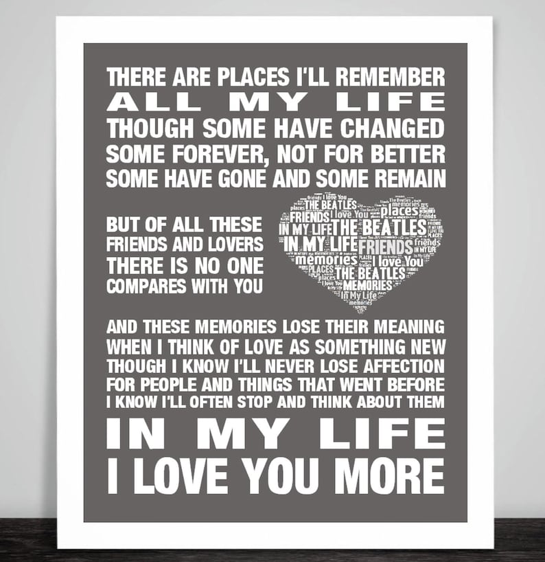 THE BEATLES in My Life Music Love Song Lyrics Wall Art Etsy UK
