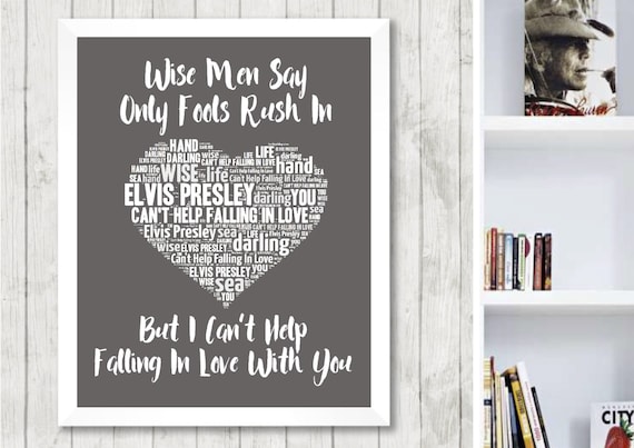 Elvis Presley Can't Help Falling in Love Music Song Lyrics Heart Art Print  Gift