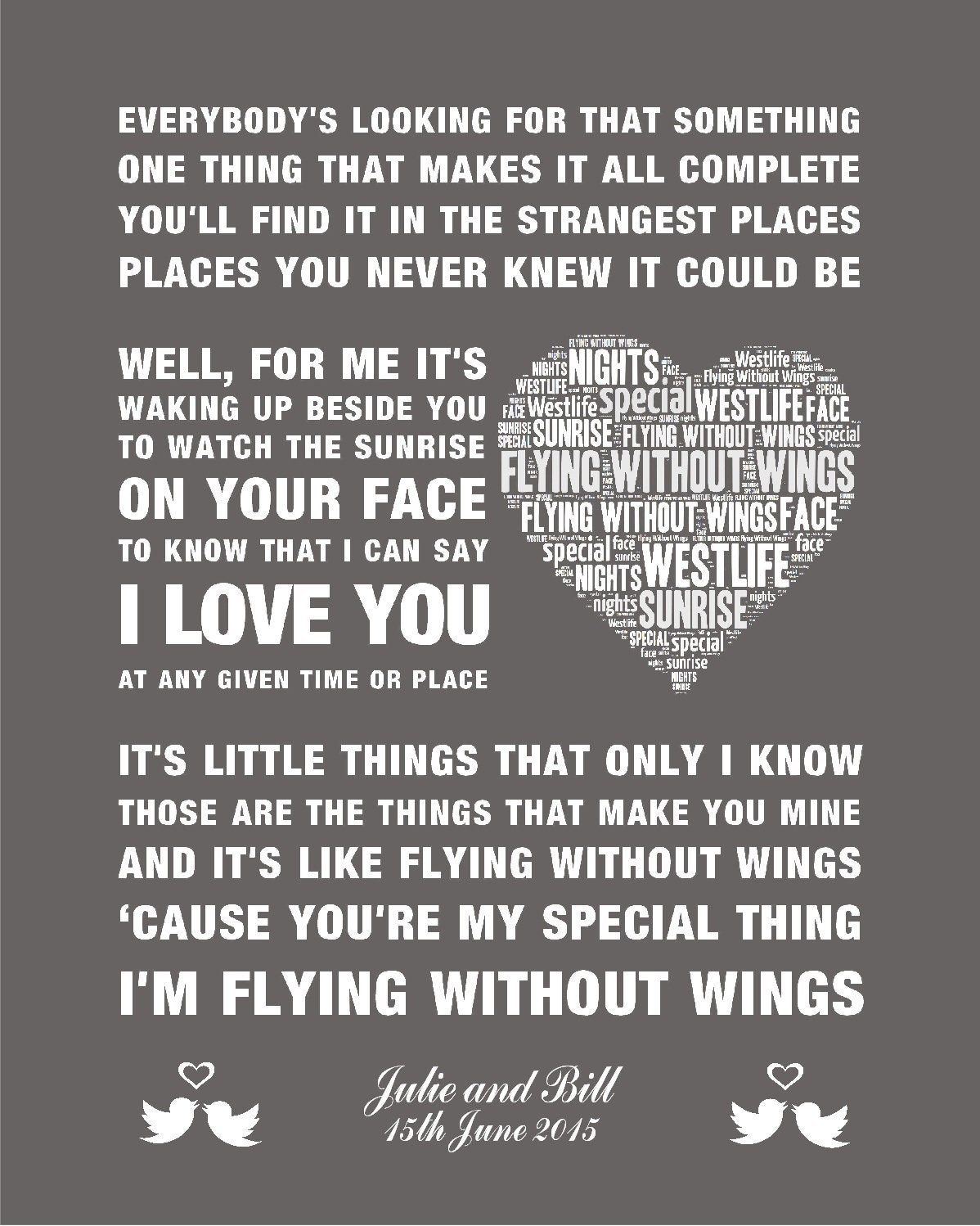PERSONALISED Westlife Flying Without Wings Music Song Lyrics. Etsy UK