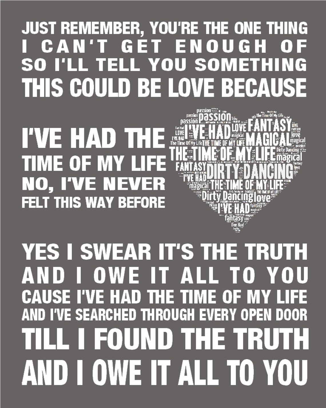 Dirty Dancing Time of My Life Music Love Song Lyrics Wall Art Etsy UK