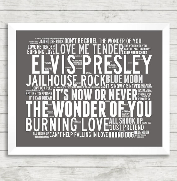 Elvis Presley Can't Help Falling in Love Music Song Lyrics Heart Art Print  Gift