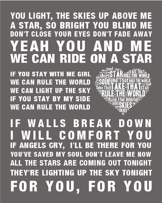 Take That Rule The World Music Love Song Lyrics Wall Art Print Etsy