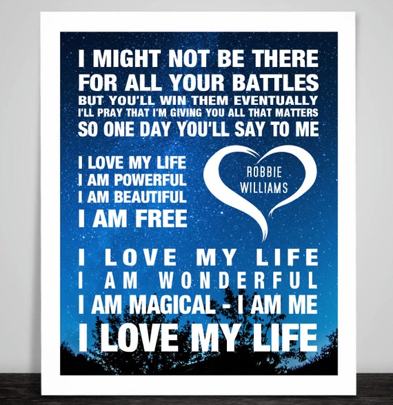 Robbie Williams Love My Life Music Song Lyrics Textured Etsy