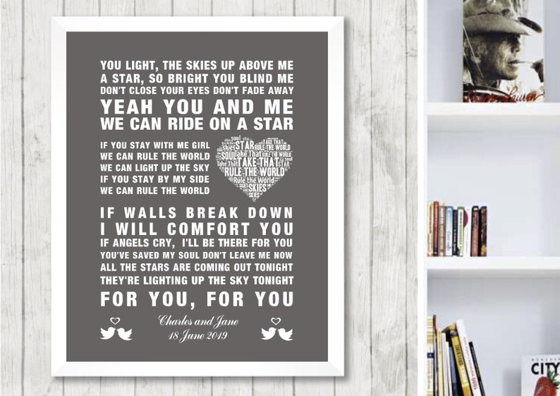 Personalised Take That Rule The World Music Song Lyrics Framed Wedding Or Valentines Gift Wall Art Print Poster Decor Free Uk Postage
